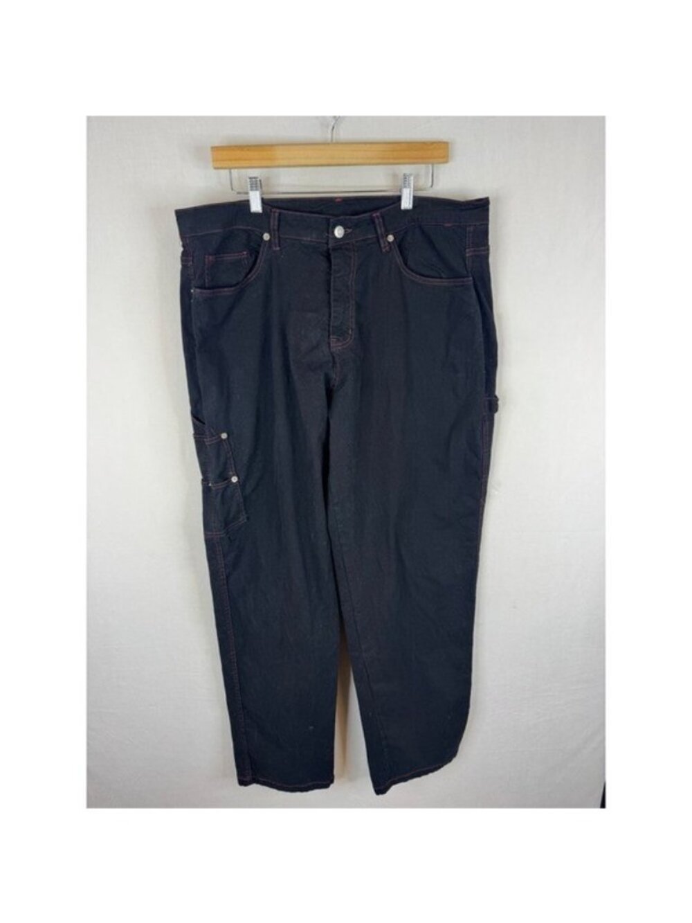 YoungLA 611 Carpenter Pants Black Red Contrast Stitching Mens 36L 36X34 YLA2635